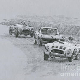 1963 Riverside International Raceway   #98 AC Cobra Miles leads  #6 Corvett  #198 AC Cobra by Yuriy Shevchuk