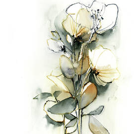 Abstract floral in green and mustard yellow by Sophia Rodionov