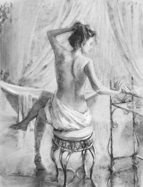Wall Art - Drawing - After the Bath Grayscale by Steve Henderson