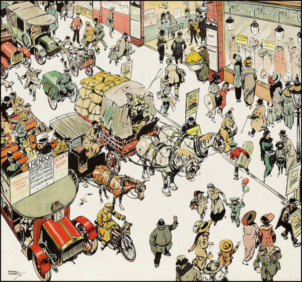 Wall Art - Drawing - At the Shops - Humours of London - funny illustrations of typical British scenes by Tony Sarg by Tony Sarg