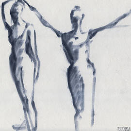 Ballet Sketch Two Dancers Arms Overhead by Beverly Brown