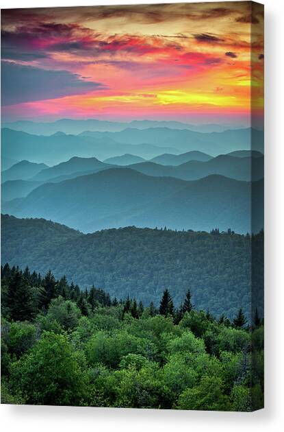 Blue Ridge Parkway Sunset - The Great Blue Yonder Canvas Art Print by Dave Allen