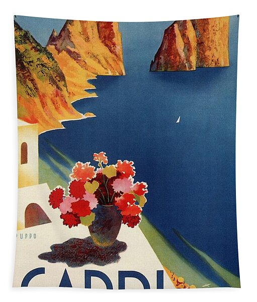 Capri Island, Bay Of Naples, Italy - Retro Travel Poster - Vintage Poster Tapestry