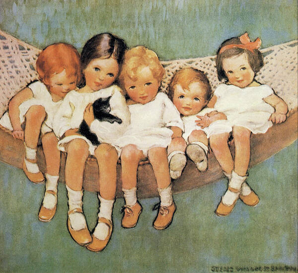 Wall Art - Drawing - Children in Hammock from Good Housekeeping 1920s by Jessie Willcox Smith