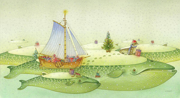Wall Art - Drawing - Christmas for the Whales  by Kestutis Kasparavicius