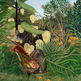 Fight Between A Tiger And A Buffalo by Mango Art