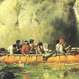 Frances Anne Hopkins - Canoe Manned by Voyageurs Passing a Waterfall Canada. by Les Classics