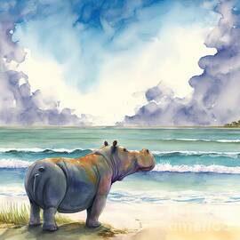 hippopotamus at beach by N Akkash