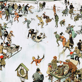 Ice Skating - Humours of London - funny illustrations of social life in the early 1900s by Tony Sarg by Tony Sarg