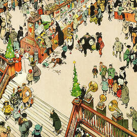 In Toyland - Humours of London- funny illustration of Christmas rush in the early 1900s by Tony Sarg by Tony Sarg