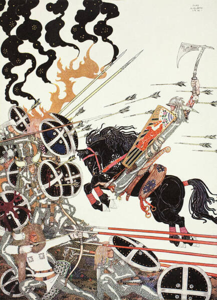 Wall Art - Drawing - Kay Nielsen illustrations - The Widow's Son, The lad in the battle by Kay Nielsen