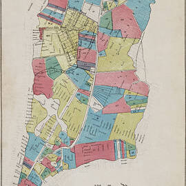 Map of the City of New York showing original high water line and the location of different Farms by New York Common Council