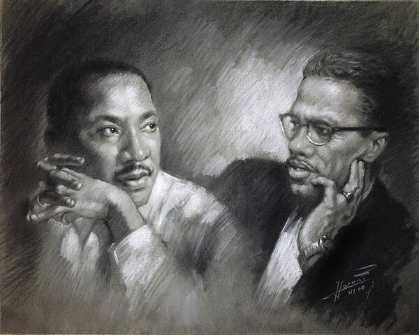 Wall Art - Drawing - Martin Luther King Jr and Malcolm X by Ylli Haruni