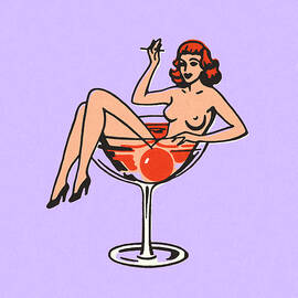 Naked Woman Sitting in a Cocktail Glass by CSA Images