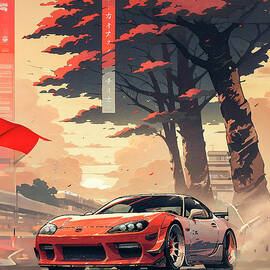 No00384 My Toyota Supra RZ car ukiyo-e japanese style by Clark Leffler
