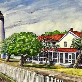 Ocracoke Lighthouse and Keepers House by Raymond Edmonds