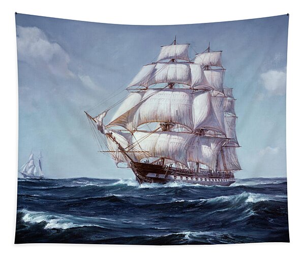 Painting Of The Square Rigged Frigate Tapestry