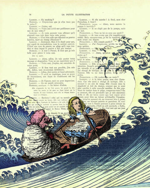 Wall Art - Drawing - Rowing Alice in Wonderland fantasy artwork by Madame Memento