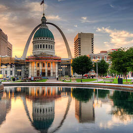St. Louis Skyline Morning Reflections by Gregory Ballos